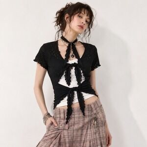 Rare Anna Sui Target Black Mesh Waterfall Shrug 2009 Fairy Grunge Whimsigoth XL